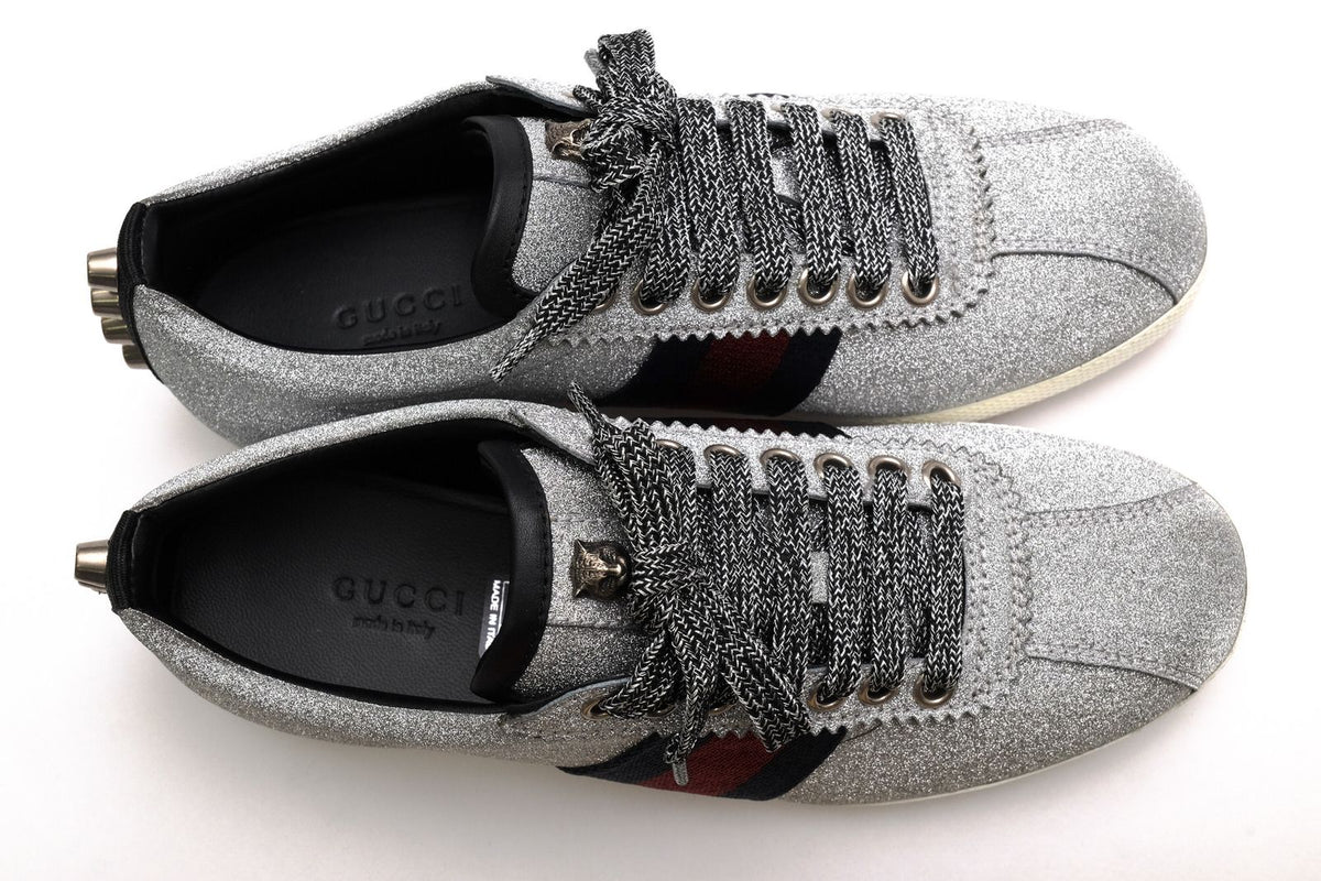 Gucci Sneakers Low Cut Leather Silver Bambi GG Low Top Signature Web Studs — view 5