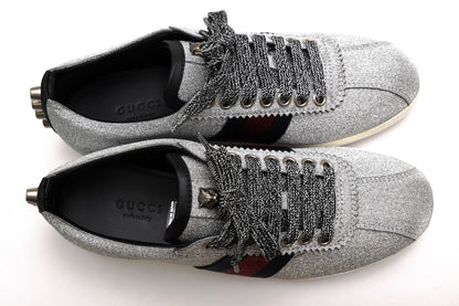 Gucci Sneakers Low Cut Leather Silver Bambi GG Low Top Signature Web Studs — view 5
