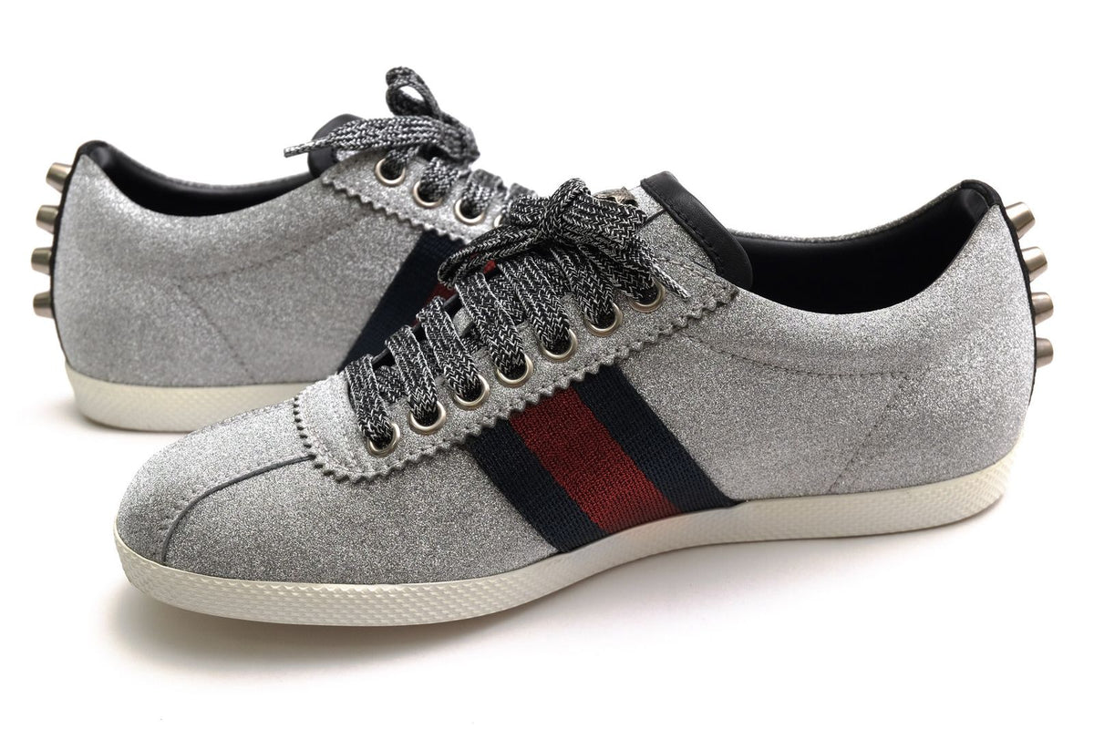 Gucci Sneakers Low Cut Leather Silver Bambi GG Low Top Signature Web Studs — view 3