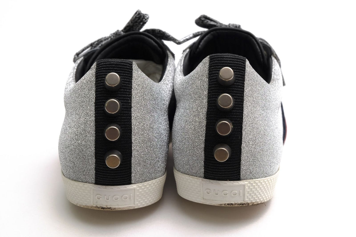 Gucci Sneakers Low Cut Leather Silver Bambi GG Low Top Signature Web Studs — view 4
