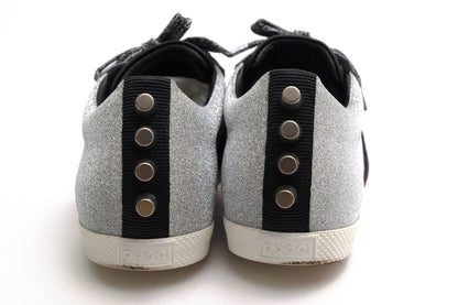 Gucci Sneakers Low Cut Leather Silver Bambi GG Low Top Signature Web Studs — view 4