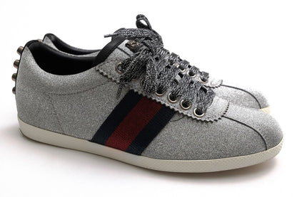 Gucci Sneakers Low Cut Leather Silver Bambi GG Low Top Signature Web Studs — view 2