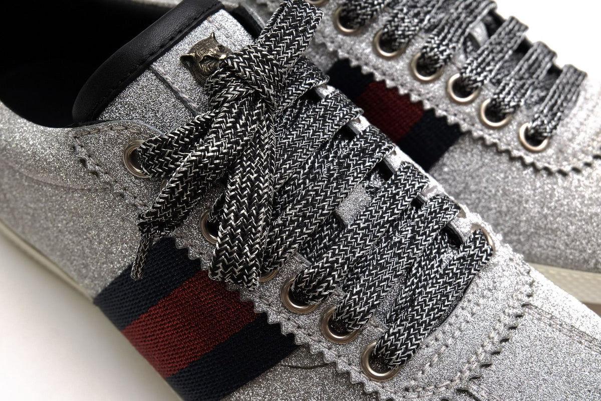 Gucci Sneakers Low Cut Leather Silver Bambi GG Low Top Signature Web Studs — view 6