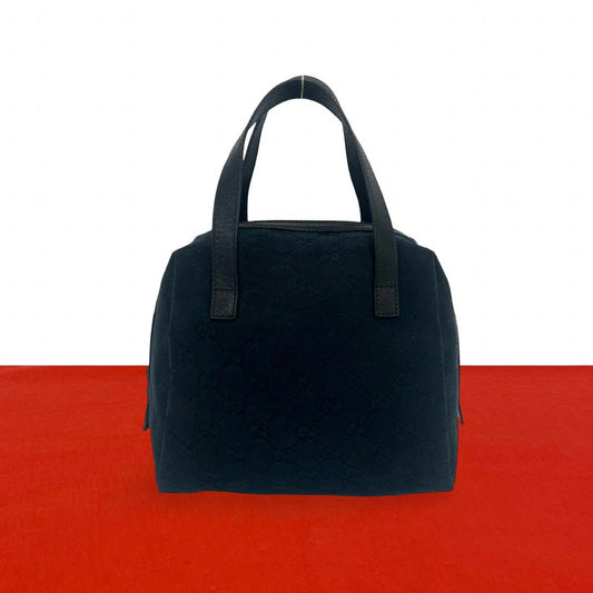 Gucci GG Pattern Canvas Leather Mini Boston Bag Tote Black