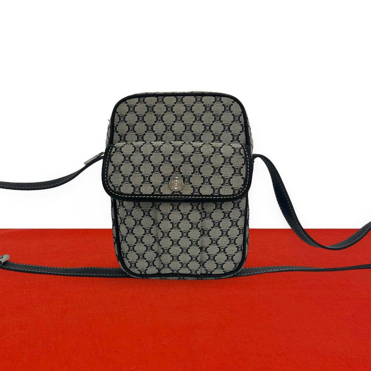 Celine Macadam Blason Triomphe Pattern Canvas Leather Shoulder Bag Pochette