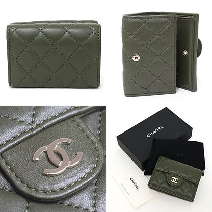 Chanel Classic Small Flap Wallet Trifold Quilted CC Logo Leather Khaki — view 6