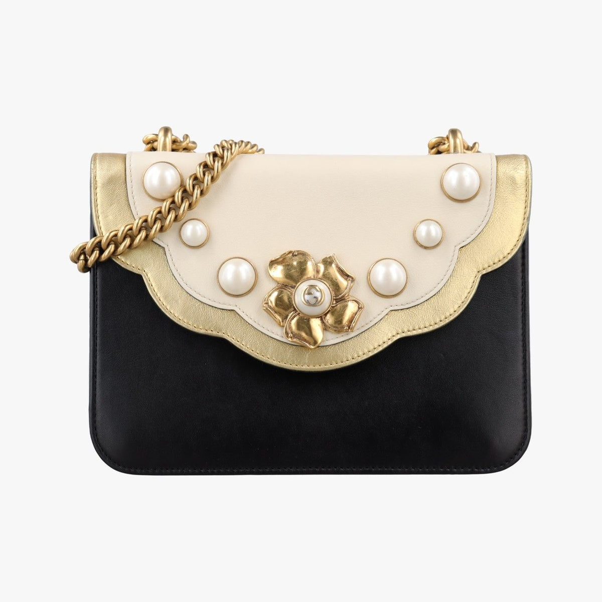 Gucci Peony Black White Gold Leather