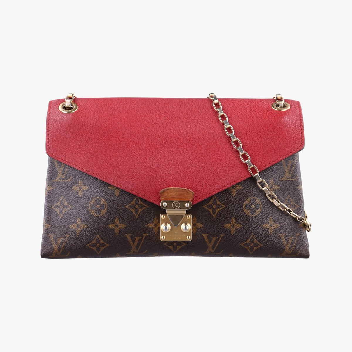 Louis Vuitton Pallas Chain Monogram Brown Cerise Canvas Calfskin Handbag
