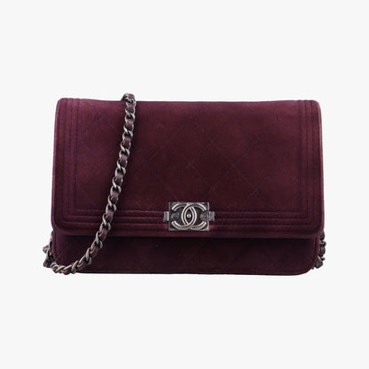 Chanel Boy Chain Wallet Purple Velour Shoulder Bag