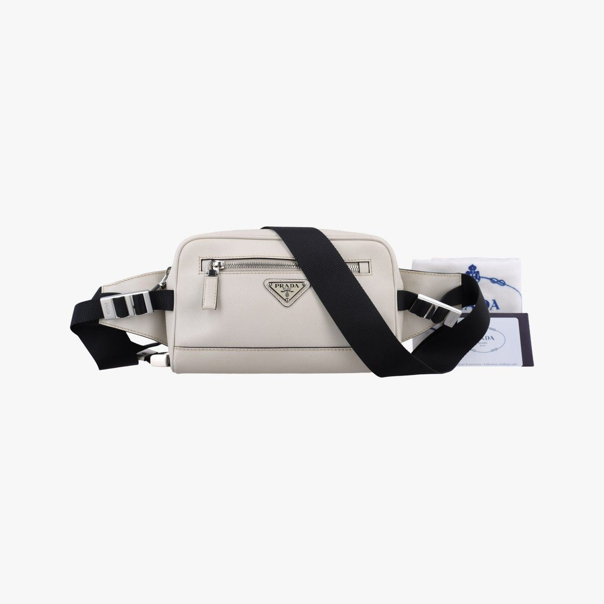 Prada Triangle Logo White Saffiano Leather 56 Handbag