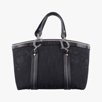 Dior Trotter Flower Tote Bag Black Canvas Leather