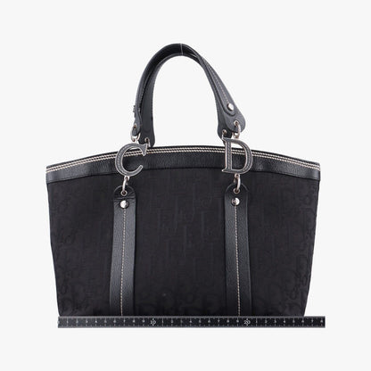 Dior Trotter Flower Tote Bag Black Canvas Leather — view 2