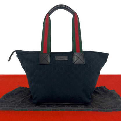 Gucci Sherry Line GG Canvas Logo Pattern Leather Tote Shoulder Bag Black