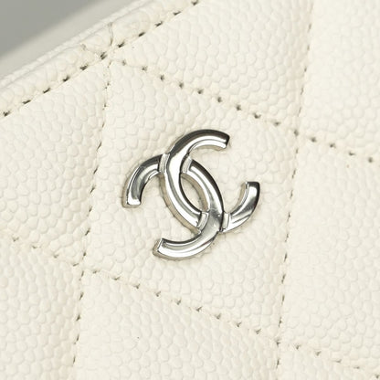 Chanel Quilted Shoulder Bag Caviar Leather White Silver CC Logo — view 7