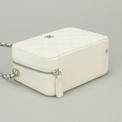 Chanel Quilted Shoulder Bag Caviar Leather White Silver CC Logo — view 6