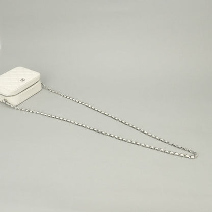 Chanel Quilted Shoulder Bag Caviar Leather White Silver CC Logo — view 4