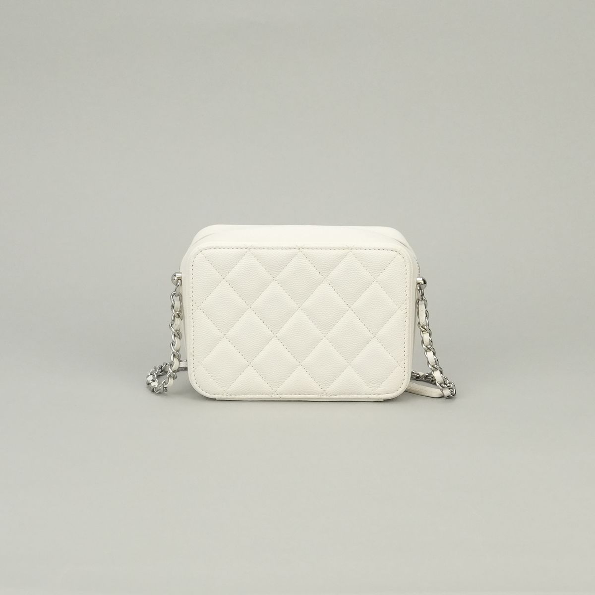 Chanel Quilted Shoulder Bag Caviar Leather White Silver CC Logo — view 3