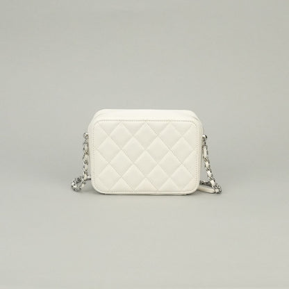 Chanel Quilted Shoulder Bag Caviar Leather White Silver CC Logo — view 3
