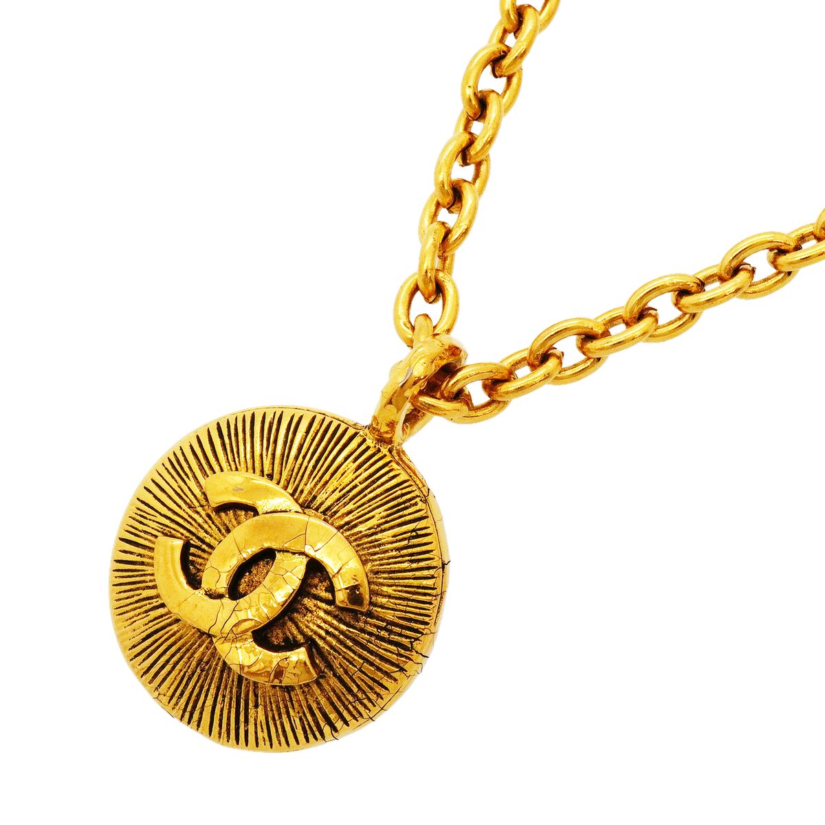Chanel Necklace Vintage CC Logo Round Circle Gold Plated