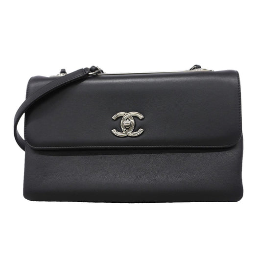 Chanel Shoulder Bag Leather Black Silver