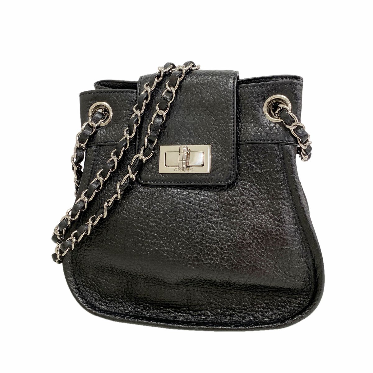Chanel Shoulder Bag 2.55 Leather Black Silver