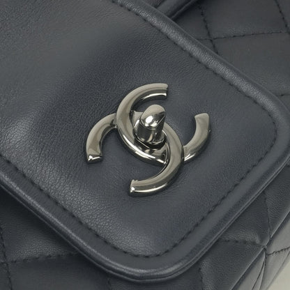 Chanel Quilted Shoulder Bag Lambskin Navy Blue Silver Double Chain S Flap CC — view 7