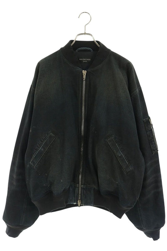 Balenciaga Distressed Denim Bomber Jacket