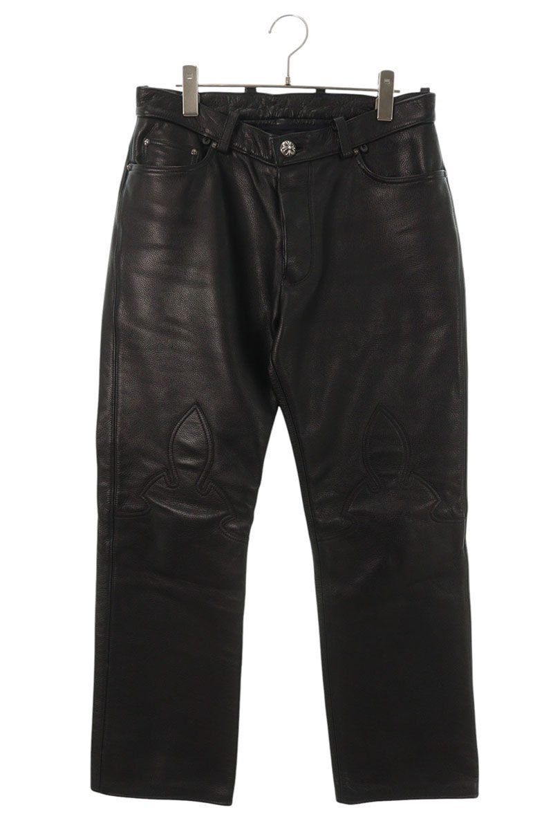 Chrome Hearts Lthr Pants Cross Ball Button Flarenie Leather Long