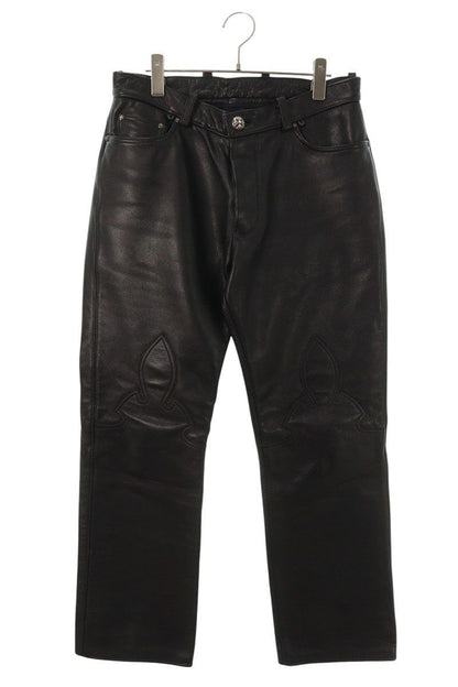 Chrome Hearts Lthr Pants Cross Ball Button Flarenie Leather Long