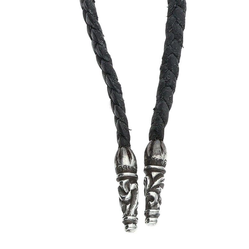 Chrome Hearts Leather Braid Scroll Blade Silver Necklace — view 3