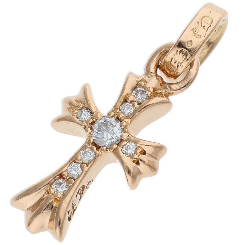 Chrome Hearts 22k Cross Baby Fat P Dmnd Pave Diamond Gold Pendant