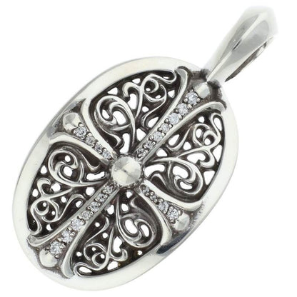 Chrome Hearts Oval P Dmnd Classic Pave Diamond Silver Pendant