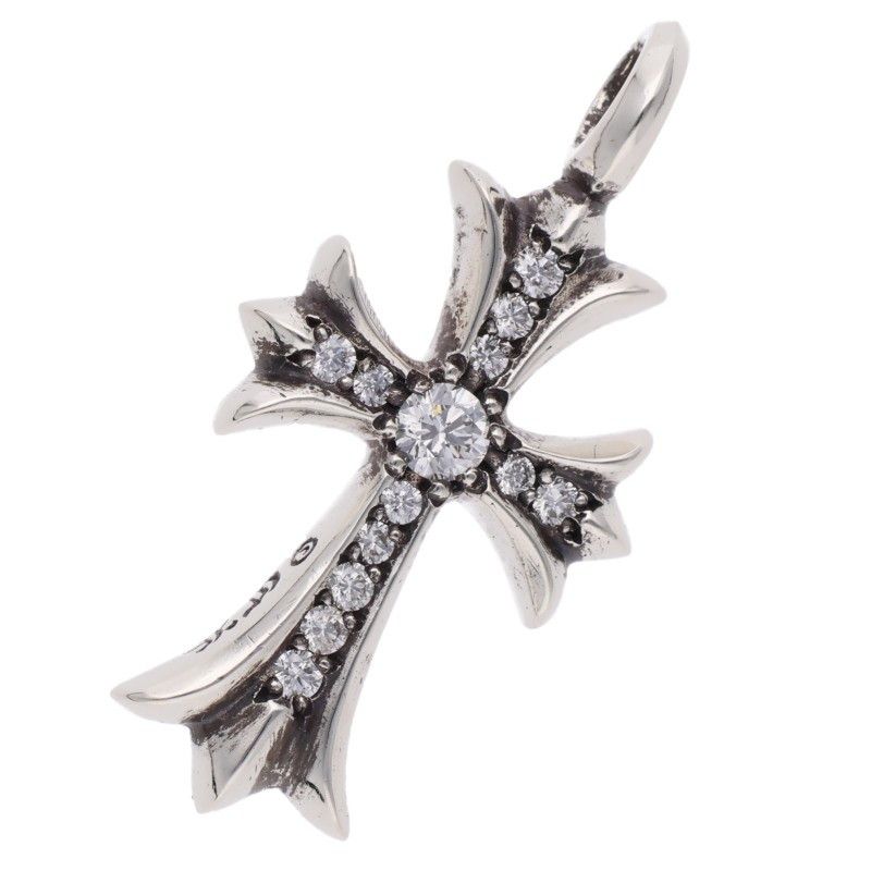 Chrome Hearts Tny Crsf P Dmnd Tiny Fat Cross Pave Diamond Pendant Silver