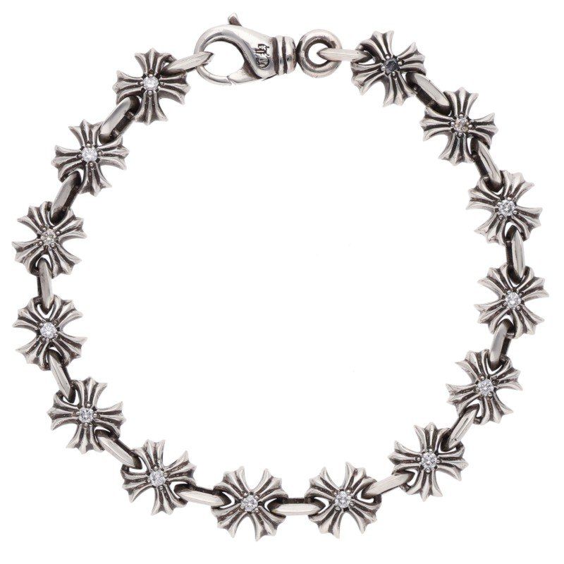 Chrome Hearts CH Link Pave Diamond Silver Bracelet