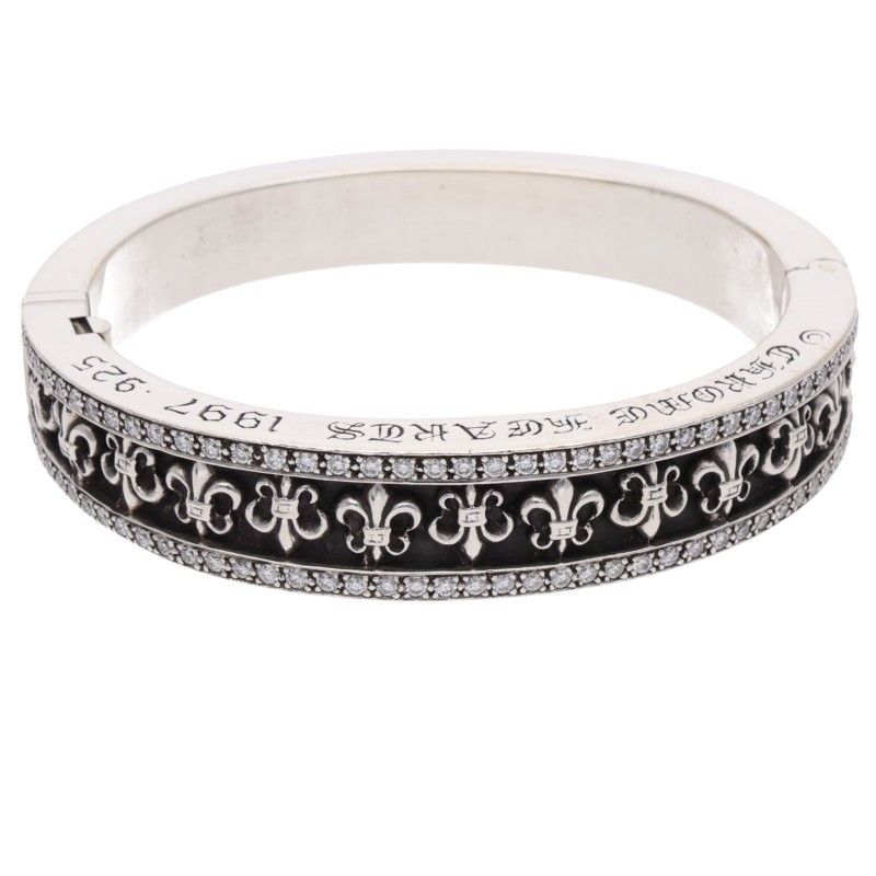 Chrome Hearts Narrow BS Fluer P Dmnd Band BS Flare Pave Diamond Silver Bracelet