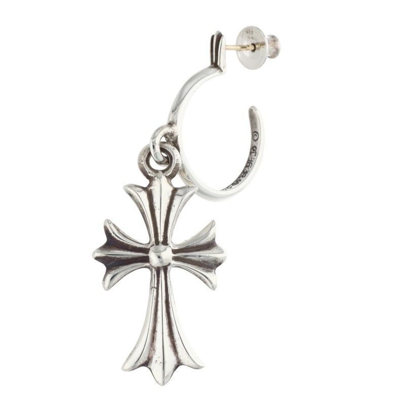 Chrome Hearts Tiny CH Cross Hoop Silver Earrings