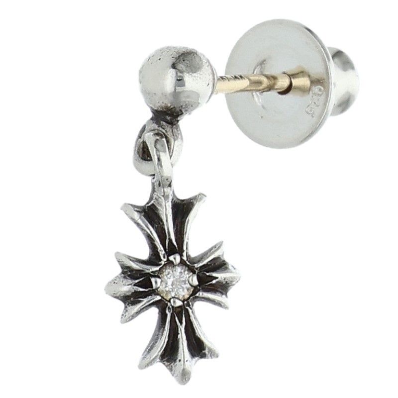 Chrome Hearts Tny CH Pls Dia Tiny Ech Plus Drop 1 Diamond Silver Earrings