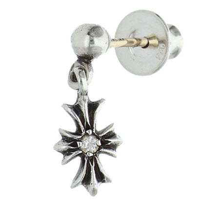Chrome Hearts Tny CH Pls Dia Tiny Ech Plus Drop 1 Diamond Silver Earrings