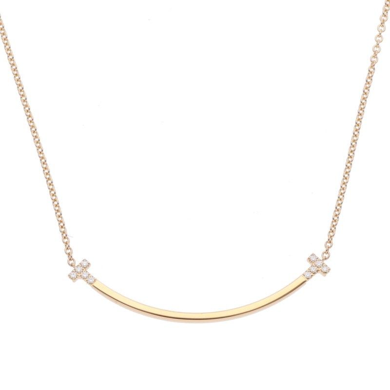Tiffany & Co T Smile 18k Pink Gold Diamond Necklace Small