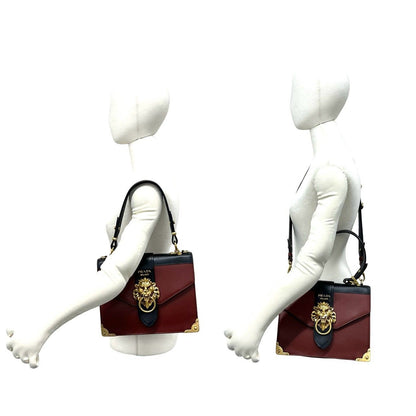 Prada Cahier Lion Head Logo Leather 2-Way Shoulder Bag Pochette Wine Red Black — view 2