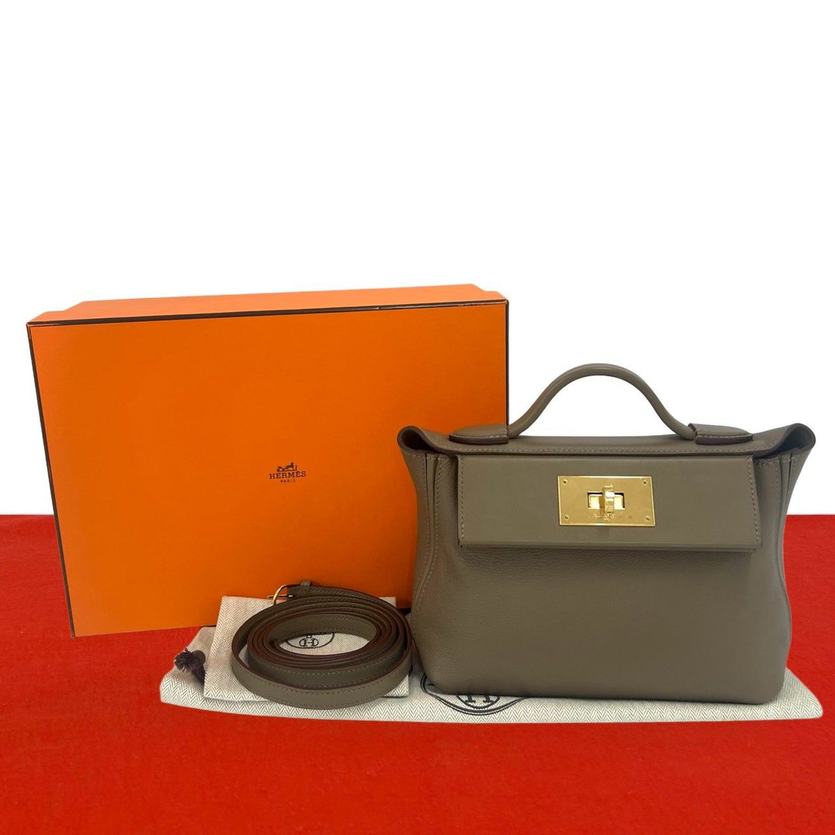 Hermes Sac Vanquatre Mini 21 Evercolor Veau Swift 2-Way Shoulder Bag Etoupe