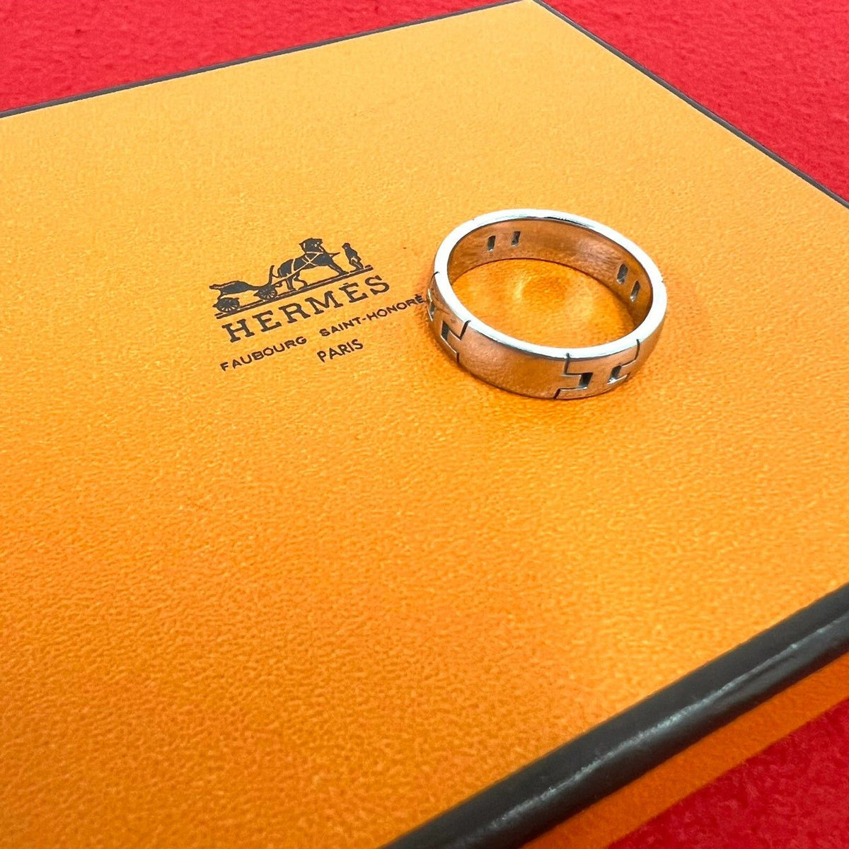 Hermes Hercules Ring 18k White Gold 750 56 Silver