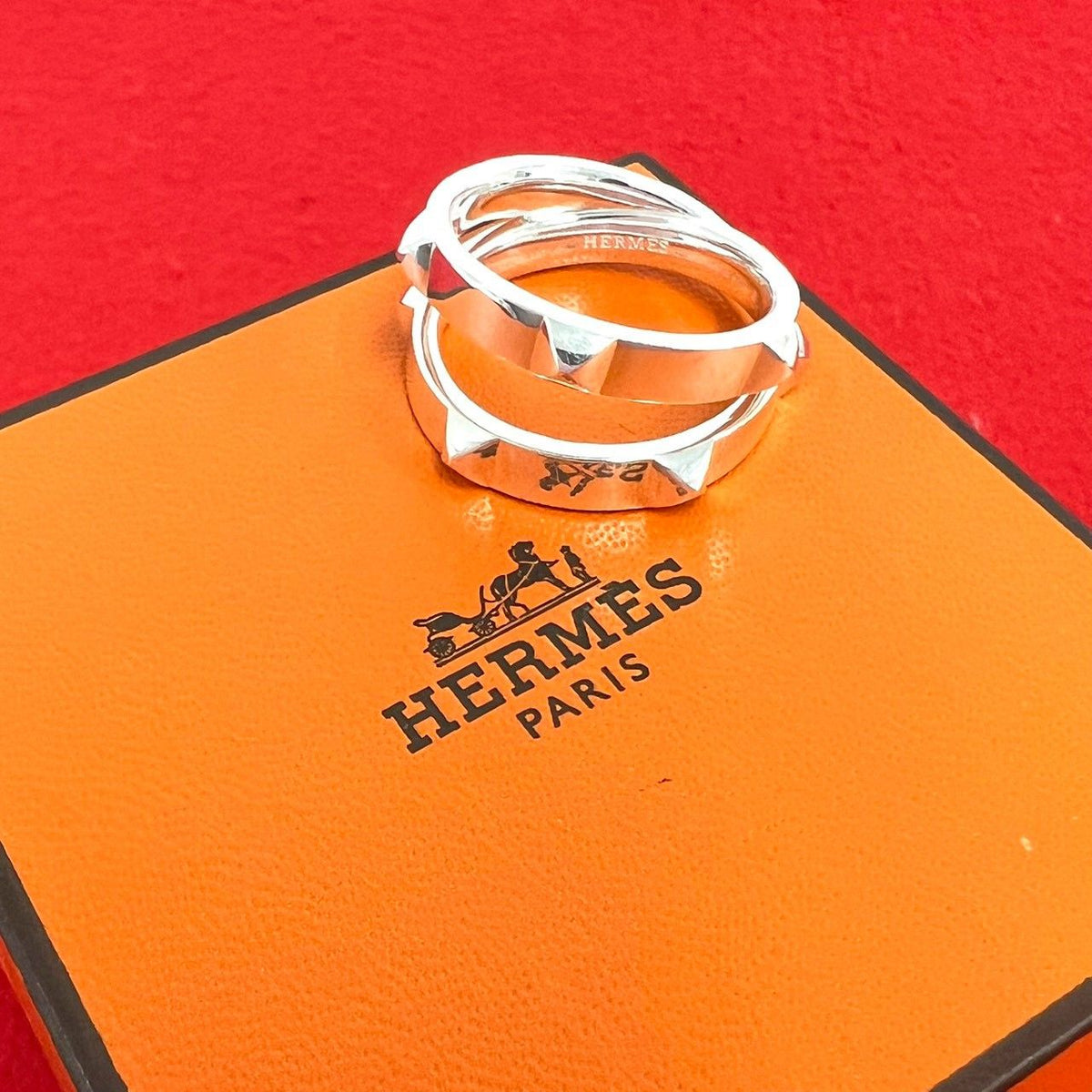 Hermes Mini Crew Double Ring 925 Sterling Silver