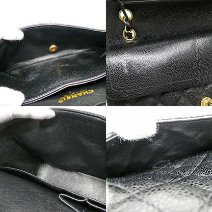 Chanel Quilted 25 Double Flap Chain Shoulder Bag Caviar Leather Black — view 6