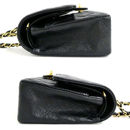 Chanel Quilted 25 Double Flap Chain Shoulder Bag Caviar Leather Black — view 4