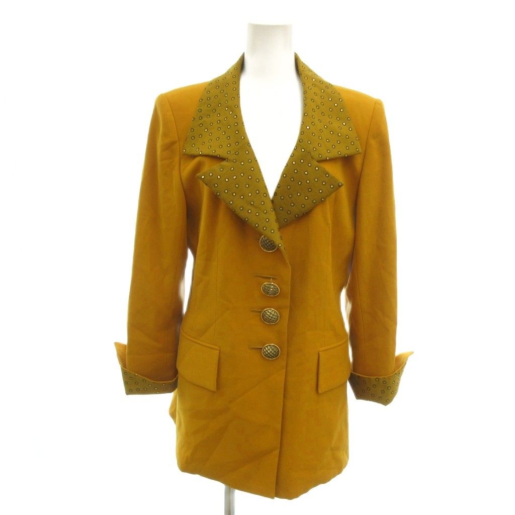 Dior Vintage Long Tailored Jacket Dot Switch Single B Ted Wool Mustard Yellow