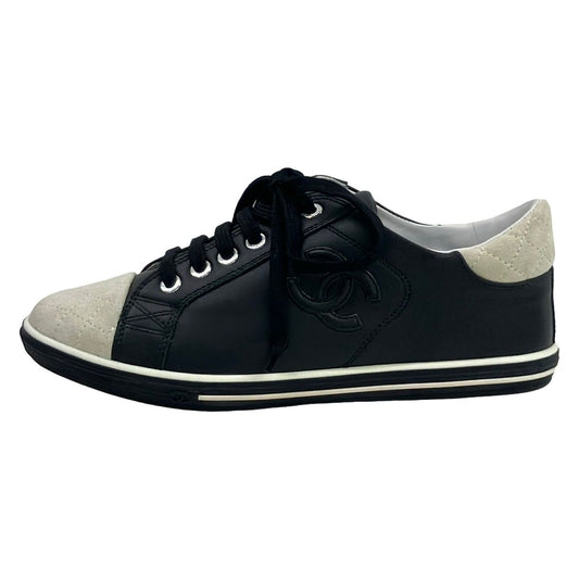 Chanel Sneakers Black White CC Logo Leather