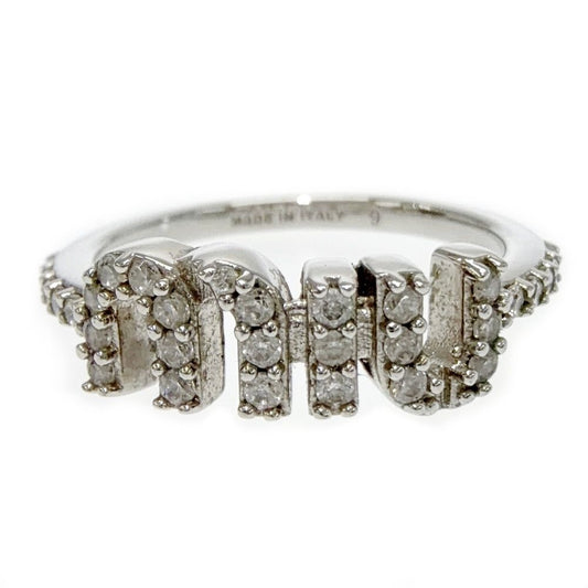 Miu Miu Metal Crystal Logo Ring Silver