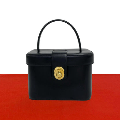 Celine Vintage Star Ball Logo Leather Handbag Vanity Bag Black