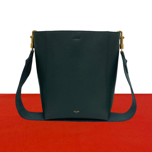 Celine Sangles Bucket Embossed Leather Cross Belt Bag Green